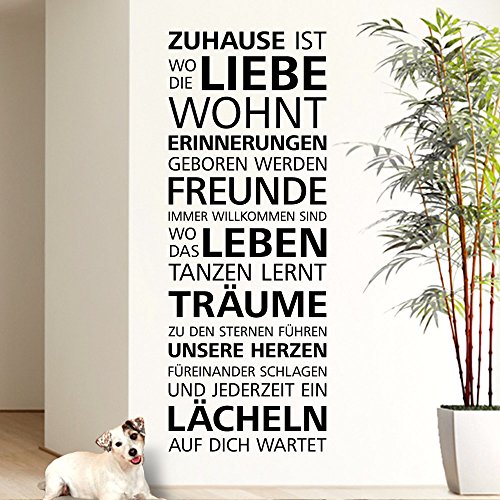 Wandaro Wandtattoo Spruch Zuhause ist wo die Liebe wohnt I dunkelgrau (BxH) 49 x 130 cm I Wohnzimmer Flur Zitat Aufkleber Wandsticker Wandaufkleber Sticker E029 von Wandaro