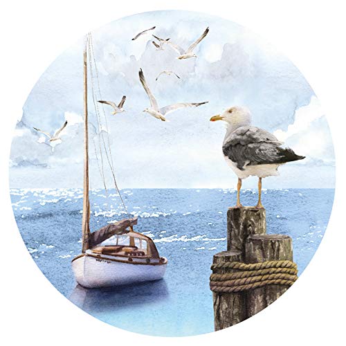 Wandaro Wandsticker Wandtattoo Wohnzimmer Wandaufkleber Schlafzimmer maritim Ostsee Vogel Wandbild Esszimmer Wanddeko Flur Tapete selbstklebend 60 cm rund DL585 von Wandaro