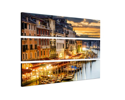 Venezia Canala Grande 140x100 cm - 3 TEILIGES Wandbild Venedig Italien topaktuelles Design topaktuell Leinwand auf Keilrahmen Kunstdruck XXL in brillanter Farbqualität moderne Bilder Dekobilder Wanddekoration schöner wohnen von Wandbilder 3 teilig horizontal