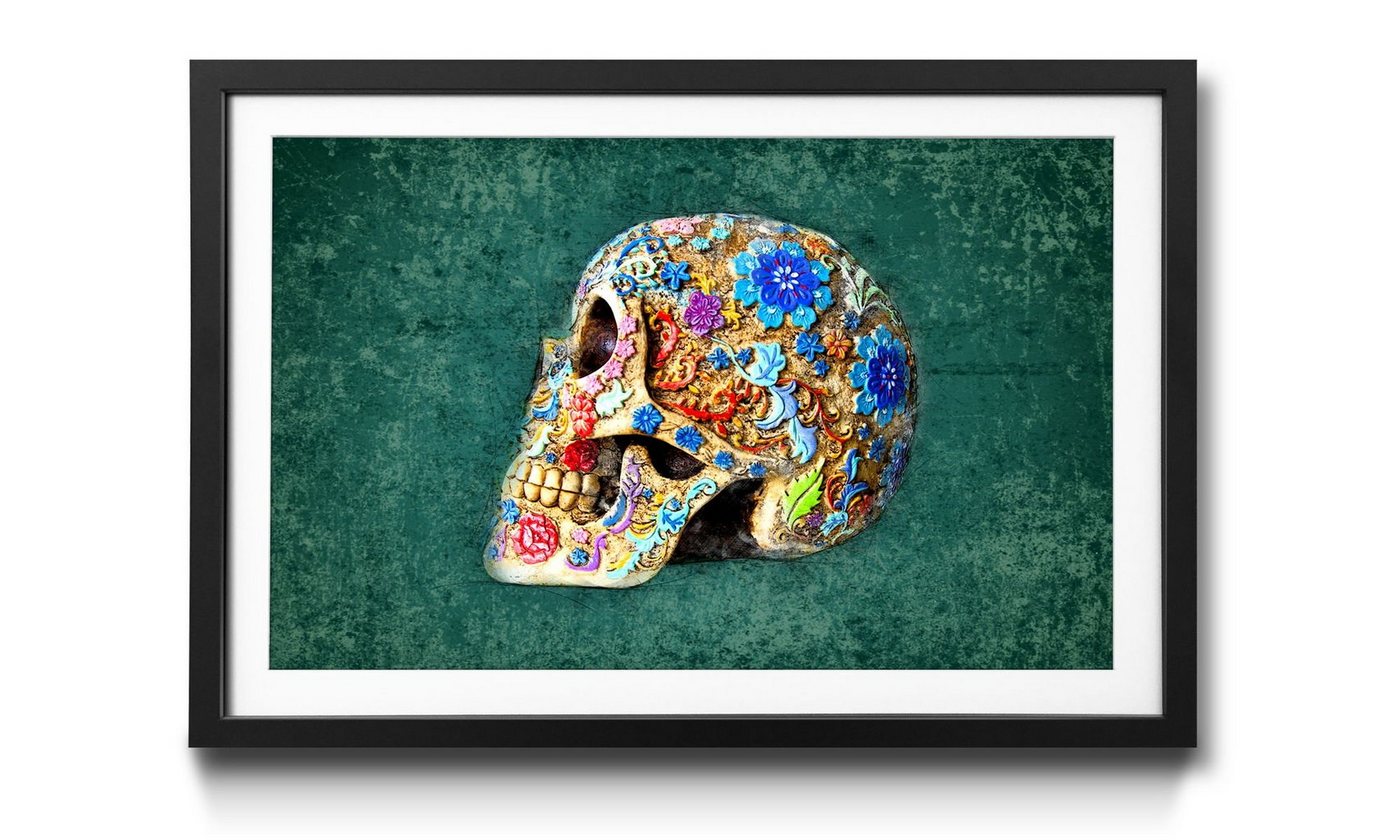 WandbilderXXL Bild mit Rahmen Colorful Skull, Tierschädel, Wandbild, in 4 Größen erhältlich von WandbilderXXL