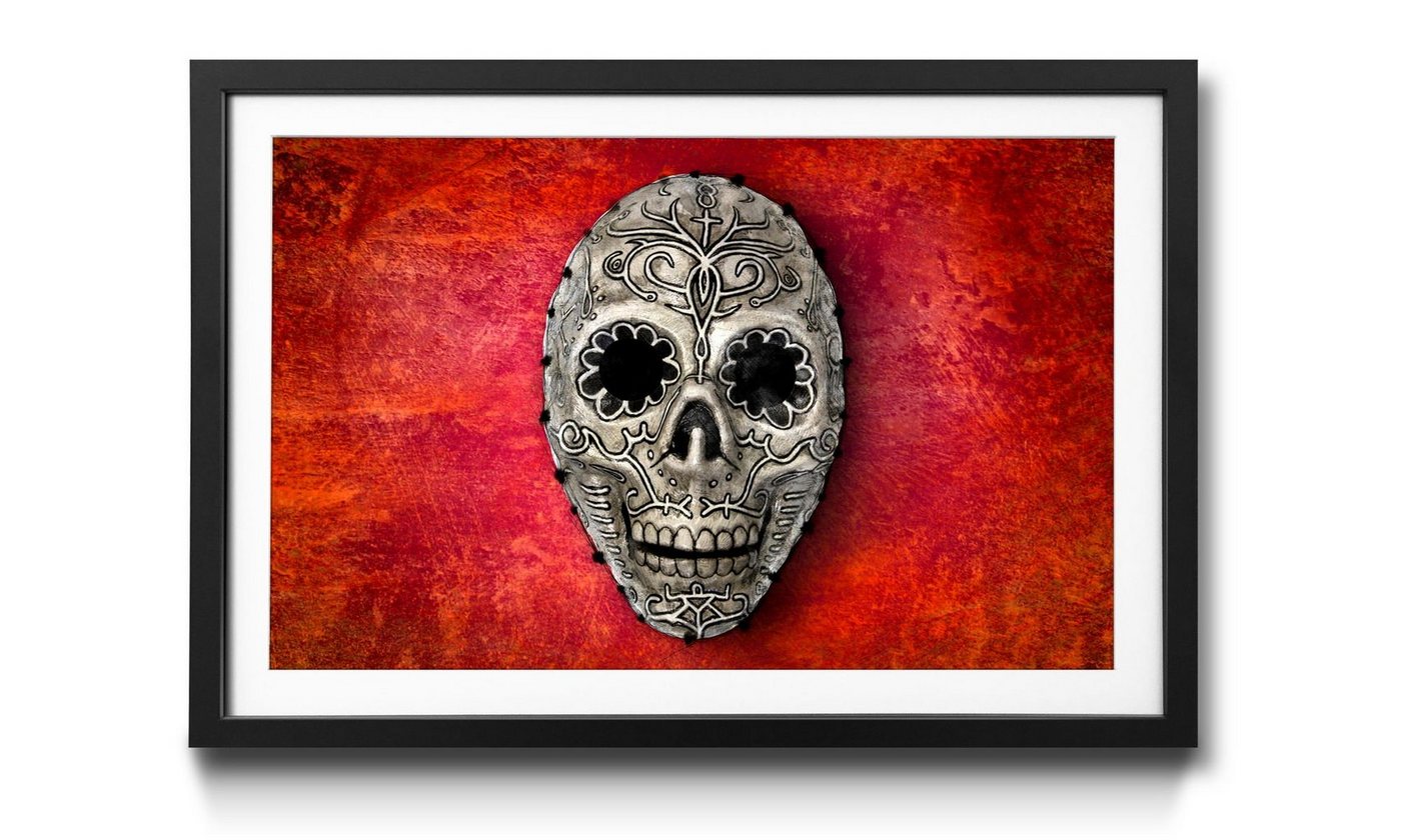 WandbilderXXL Bild mit Rahmen Skull On Red, Totenschädel, Wandbild, in 4 Größen erhältlich von WandbilderXXL