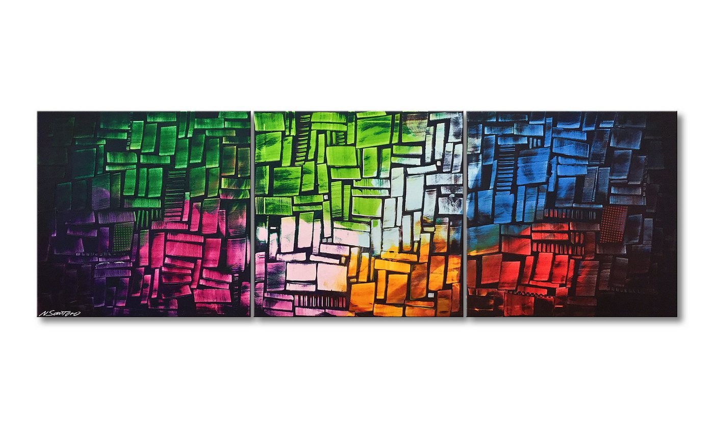 WandbilderXXL XXL-Wandbild Cubic Colors 210 x 70 cm, Abstraktes Gemälde, handgemaltes Unikat von WandbilderXXL