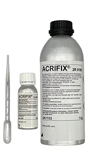 ACRIFIX® Set aus 2R0190 Acrylglas-Kleber & CA0020 Katalysator Härter PMMA 2-K Reaktions-Klebstoff farblos 2R 0190 & CA 0020 Kunststoffkleber Polycarbonat von Wandbreite