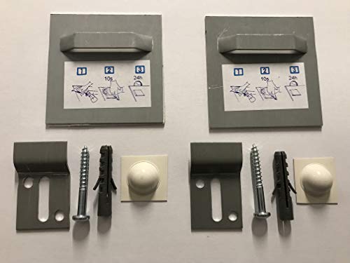 Set mit je 2x Bild-Halter 70x70mm & Z-Haken & Wandpuffer selbstklebend Abstandshalter Glas Schild Bilder Edelstahl Schild Acrylglas von Wandbreite