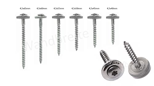 Spenglerschrauben aus Edelstahl V2A rostfrei Inox A2, 2-teilig mit EPDM-Dichtscheibe mit D15mm, TX20 Antrieb Torx, DIN 7995 ISO 3506, Schrauben-Durchmesser 4,5 mm (Schraube 4,5 x 60 mm) von Wandbreite