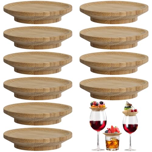 Wandefol 10 Stück Weinglas Topper Holz, Wine Glass Charcuterie Topper, Wineglas Charcuterie Topper, Bambus Weinglas Topper, Weinglas Aufsatz für Desserts Familienessen Partyzubehör von Wandefol