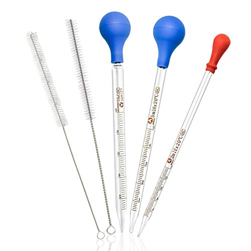 Wandefol 5Pcs Glas Pipetten Dropper Tropfpipette Transfer Pipette Flüssigkeiten Große Silikagel Messpipetten Glass Measuring Pipette Lebensmittel Forschung Dropping Pipettes 2ml 5ml 10ml mit 2 Bürsten von Wandefol