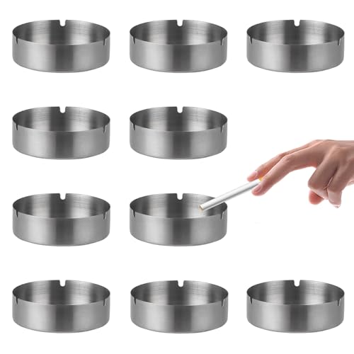 10 Stück Aschenbecher Edelstahl, 8cm Silber Aschenbecher, 3 U-förmige Schlitze Moderne Tischplatte Aschenbecher für Draußen und Innen von WanderGo