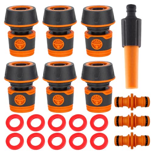 WanderGo Schlauchverbinder 3/4 zoll 6 Stück Schlauchkupplung mit 3 Kupplungs 1 Sprühdüse und 10 GummiDichtungsring für Garten, Haushalt, Schlauchverlängerung, Bewässerung Gartenbewässerung von WanderGo