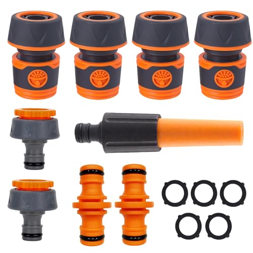 WanderGo Schlauchverbinder Set 3/4 Zoll, 9 Stück Premium Set Schlauchkupplung mit Kupplungs Gartenschlauch Enthalten 1 Sprühdüse 5 GummiDichtungsring für Garten, Haushaltsnutzung, Schlauchverlängerung von WanderGo