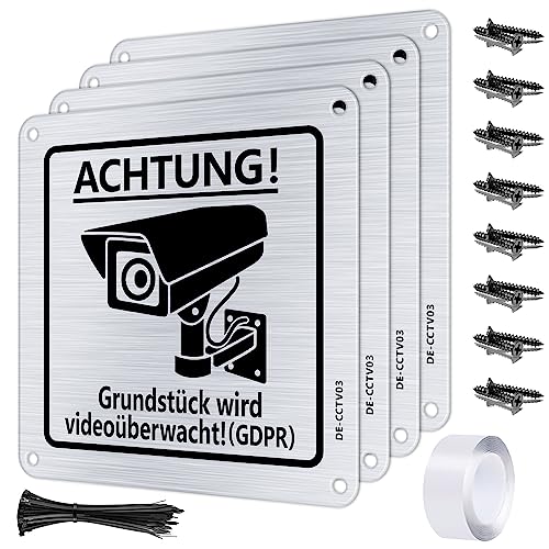 Kamera überwachung Schild, Schild Kameraüberwachung, 4 Schilder Videoüberwachung, 16 Stück Krawatten, 16 Stück Heftklammern und 1 Doppelseitiger Klebstoff Attention Video Surveillance Sign Set Kamera überwachung Schild, Schild Kameraüberwachung, 4 Schilder Videoüberwachung, 16 Stück Krawatten, 16 Stück Heftklammern und 1 Doppelseitiger Klebstoff Attention Video Surveillance Sign Set von WanderGo