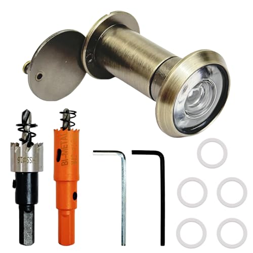 WanderGo Türspion 200° Weitwinkel mit Sichtschutz aus Zinklegierung, Ø16mm, Spion mit Holz & Metall Bohrer Einstellbare Länge Katzenauge Türspion für 35–60mm Türen (Stahl) von WanderGo