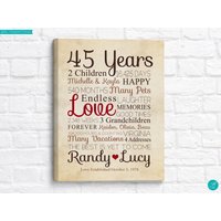 Personalisierte Leinwand Zum 45. Jahrestag, Geschenk Für Paare Personalisierte Leinwand Zum 45. Jahrestag, Geschenk Für Paare von WanderingFables