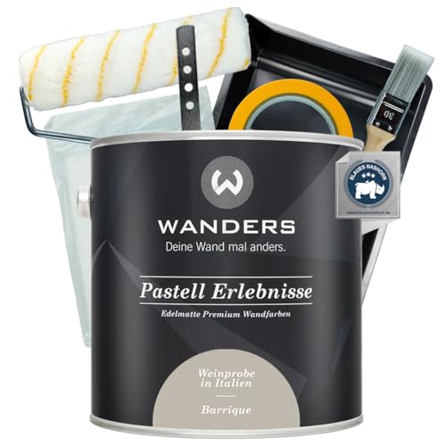 Wanders Pastell Erlebnisse Wandfarbe 2,5L (Barrique, Beige) inkl. Streichset Basic – Premium Kreidefarbe, Leichte Anwendung, Hochdeckend, Ultramatt, Perfekt für Heim-DIY von Wanders