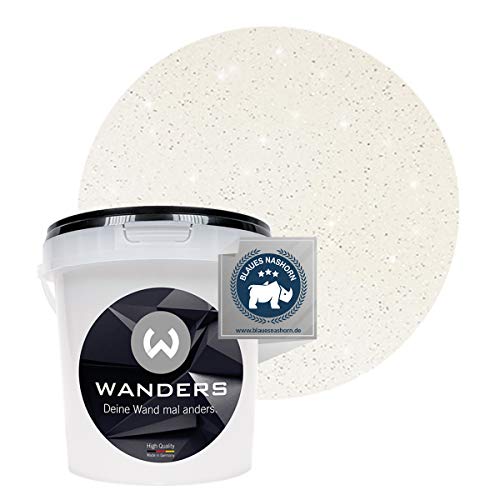 Wanders24 Glimmer-Optik (1 Liter, Silber-Weißgrau) Glitzer Wandfarbe - Wandfarbe Glitzer - abwaschbare Wandfarbe - Glitzerfarbe - Made in Germany von Wanders24