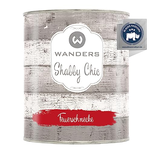 Wanders Shabby Chic Kreidefarbe 750 ml - Feuerschnecke/Kräftiges Rot - Küchenmöbellack und Möbelfarbe ohne Schleifen. Chalk Paint, für Holz & mehr. Hohe Deckkraft, schnell trocknend von Wanders24