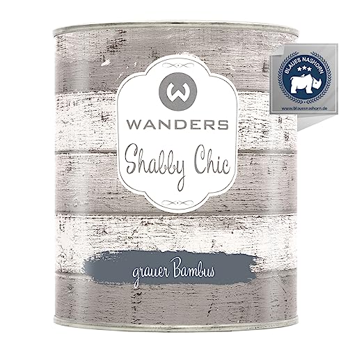 Wanders Shabby Chic Kreidefarbe 750 ml - Grauer Bambus/Graublau - Küchenmöbellack und Möbelfarbe ohne Schleifen. Chalk Paint, für Holz & mehr. Hohe Deckkraft, schnell trocknend von Wanders24