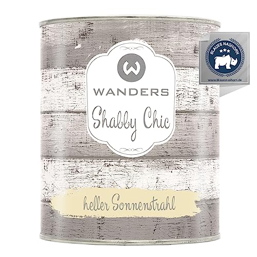 Wanders Shabby Chic Kreidefarbe 750 ml - Heller Sonnenstrahl/Helles Gelb - Küchenmöbellack und Möbelfarbe ohne Schleifen. Chalk Paint, für Holz & mehr. Hohe Deckkraft, schnell trocknend von Wanders24