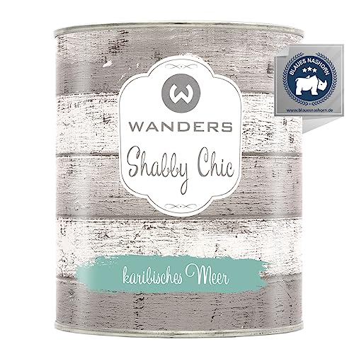 Wanders Shabby Chic Kreidefarbe 750 ml - Karibisches Meer/Blasses Türkis - Küchenmöbellack und Möbelfarbe ohne Schleifen. Chalk Paint, für Holz & mehr. Hohe Deckkraft, schnell trocknend von Wanders24