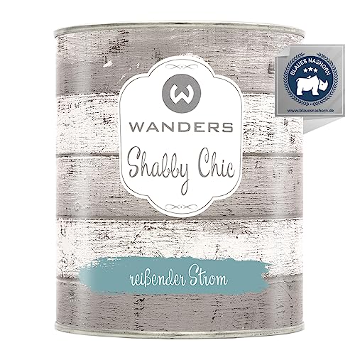 Wanders Shabby Chic Kreidefarbe 750 ml - Reißender Strom/Helles Blaugrün - Küchenmöbellack und Möbelfarbe ohne Schleifen. Chalk Paint, für Holz & mehr. Hohe Deckkraft, schnell trocknend von Wanders24