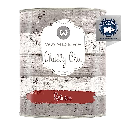 Wanders Shabby Chic Kreidefarbe 750 ml - Rotwein/Dunkles Rot - Küchenmöbellack und Möbelfarbe ohne Schleifen. Chalk Paint, für Holz & mehr. Hohe Deckkraft, schnell trocknend von Wanders24