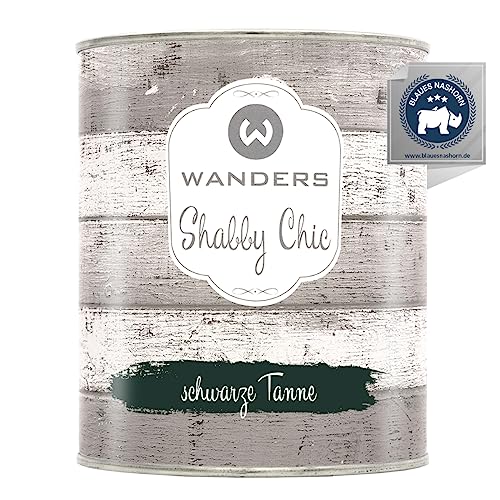 Wanders Shabby Chic Kreidefarbe 750 ml - Schwarze Tannen/Dunkles Grün - Küchenmöbellack und Möbelfarbe ohne Schleifen. Chalk Paint, für Holz & mehr. Hohe Deckkraft, schnell trocknend von Wanders24