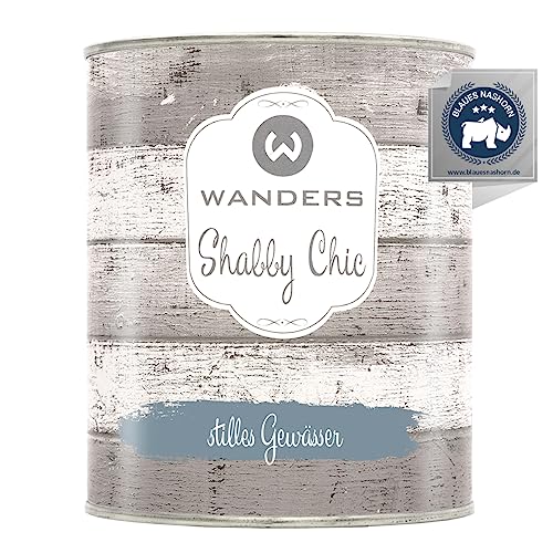 Wanders Shabby Chic Kreidefarbe 750 ml - Stilles Gewässer/Blasses Blaugrau - Küchenmöbellack und Möbelfarbe ohne Schleifen. Chalk Paint, für Holz & mehr. Hohe Deckkraft, schnell trocknend von Wanders24