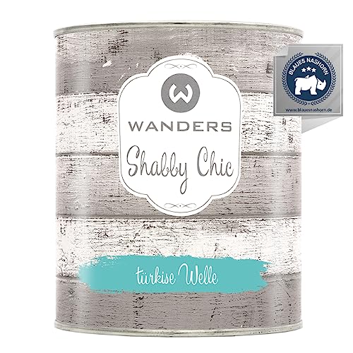 Wanders Shabby Chic Kreidefarbe 750 ml - Türkise Welle/Helles Türkis - Küchenmöbellack und Möbelfarbe ohne Schleifen. Chalk Paint, für Holz & mehr. Hohe Deckkraft, schnell trocknend von Wanders24