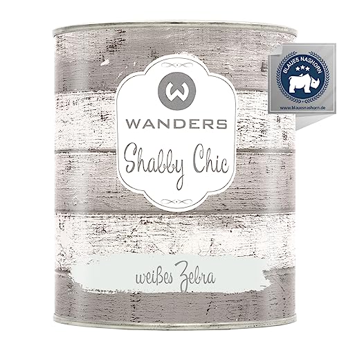 Wanders Shabby Chic Kreidefarbe 750 ml - Weißes Zebra/Sehr Helles Grau - Küchenmöbellack und Möbelfarbe ohne Schleifen. Chalk Paint, für Holz & mehr. Hohe Deckkraft, schnell trocknend von Wanders24