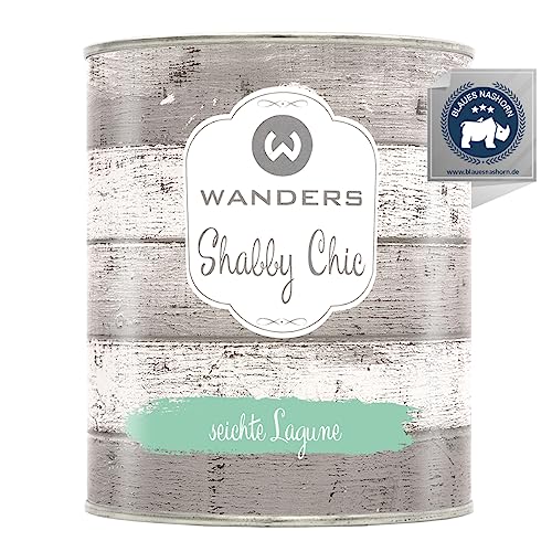 Wanders Shabby Chic Kreidefarbe 750 ml - seichte Lagune/Helles Grün - Küchenmöbellack und Möbelfarbe ohne Schleifen. Chalk Paint, für Holz & mehr. Hohe Deckkraft, schnell trocknend von Wanders24