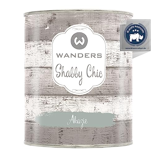 Wanders Shabby Chic Kreidefarbe 750 ml - Akazie/Helles Grüngrau - Küchenmöbellack und Möbelfarbe ohne Schleifen. Chalk Paint, für Holz & mehr. Hohe Deckkraft, schnell trocknend von Wanders24