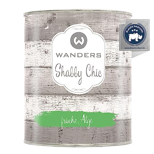 Wanders Shabby Chic Kreidefarbe 750 ml - Frische Alge/Helles Grün - Küchenmöbellack und Möbelfarbe ohne Schleifen. Chalk Paint, für Holz & mehr. Hohe Deckkraft, schnell trocknend von Wanders24