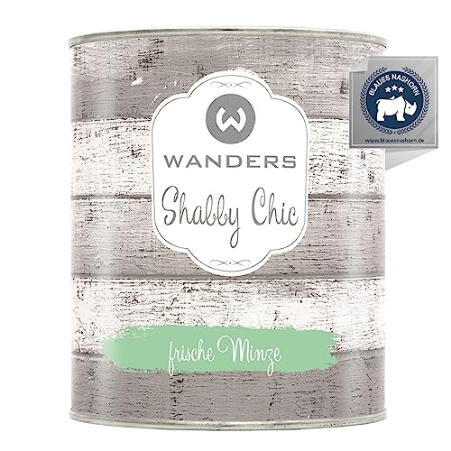 Wanders Shabby Chic Kreidefarbe 750 ml - Frische Minze/Helles Grün - Küchenmöbellack und Möbelfarbe ohne Schleifen. Chalk Paint, für Holz & mehr. Hohe Deckkraft, schnell trocknend von Wanders24