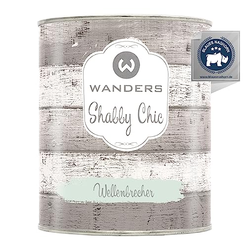 Wanders Shabby Chic Kreidefarbe 750 ml - Wellenbrecher/Sehr Helles Graugrün - Küchenmöbellack und Möbelfarbe ohne Schleifen. Chalk Paint, für Holz & mehr. Hohe Deckkraft, schnell trocknend von Wanders24