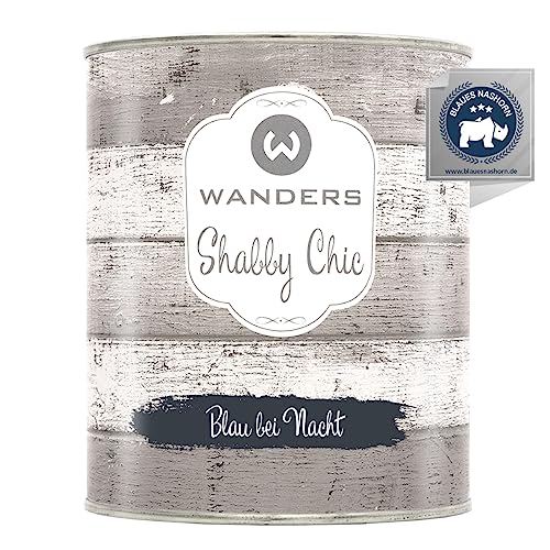 Wanders Shabby Chic Kreidefarbe 750 ml - Blau bei Nacht/Dunkles Blaugrau - Küchenmöbellack und Möbelfarbe ohne Schleifen. Chalk Paint, für Holz & mehr. Hohe Deckkraft, schnell trocknend von Wanders24