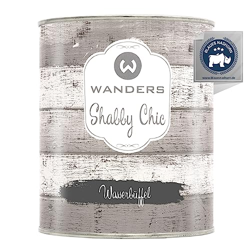 Wanders Shabby Chic Kreidefarbe 750 ml - Wasserbüffel/Mittleres Grau - Küchenmöbellack und Möbelfarbe ohne Schleifen. Chalk Paint, für Holz & mehr. Hohe Deckkraft, schnell trocknend von Wanders24