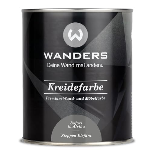 Wanders Shabby Chic Kreidefarbe 750 ml - Steppen Elefant/Dunkles Grau - Küchenmöbellack und Möbelfarbe ohne Schleifen. Chalk Paint, für Holz & mehr. Hohe Deckkraft, schnell trocknend von Wanders24