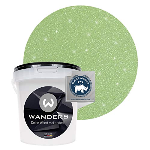 Wanders24 Glimmer-Optik (1 Liter, Silber-Jade) Glitzer Wandfarbe - Wandfarbe Glitzer - abwaschbare Wandfarbe - Glitzerfarbe - Made in Germany von Wanders24