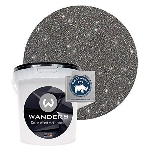 Wanders24 Glimmer-Optik (1 Liter, Silber-Schwarz) Glitzer Wandfarbe - Wandfarbe Glitzer - abwaschbare Wandfarbe - Glitzerfarbe - Made in Germany von Wanders24