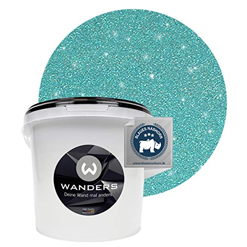 Wanders24 Glimmer-Optik (3 Liter, Silber-Türkis) Glitzer Wandfarbe - Wandfarbe Glitzer - abwaschbare Wandfarbe - Glitzerfarbe - Made in Germany von Wanders24