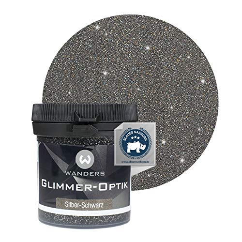 Wanders24 Glimmer-Optik (80ml, Silber-Schwarz) Glitzer Wandfarbe - Wandfarbe Glitzer - abwaschbare Wandfarbe - Glitzerfarbe - Made in Germany von Wanders24