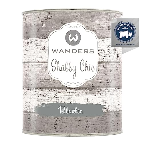 Wanders Shabby Chic Kreidefarbe 750 ml - Felsbrocken/Grau - Küchenmöbellack und Möbelfarbe ohne Schleifen. Chalk Paint, für Holz & mehr. Hohe Deckkraft, schnell trocknend von Wanders24