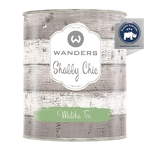 Wanders Shabby Chic Kreidefarbe 750 ml - Matcha Tee/Mittleres Grün - Küchenmöbellack und Möbelfarbe ohne Schleifen. Chalk Paint, für Holz & mehr. Hohe Deckkraft, schnell trocknend von Wanders24