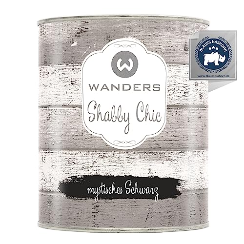 Wanders Shabby Chic Kreidefarbe 750 ml - Mystisches Schwarz/Sehr dunkles Grau - Küchenmöbellack und Möbelfarbe ohne Schleifen. Chalk Paint, für Holz & mehr. Hohe Deckkraft, schnell trocknend von Wanders24