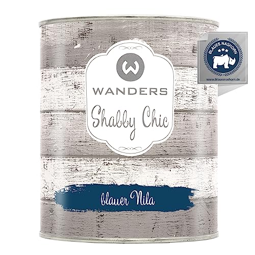 Wanders Shabby Chic Kreidefarbe 750 ml - Blaue Nila/Dunkles Blau - Küchenmöbellack und Möbelfarbe ohne Schleifen. Chalk Paint, für Holz & mehr. Hohe Deckkraft, schnell trocknend von Wanders24