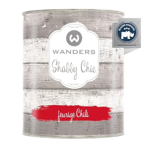 Wanders Shabby Chic Kreidefarbe 750 ml - Feurige Chili/Kräftiges Rot - Küchenmöbellack und Möbelfarbe ohne Schleifen. Chalk Paint, für Holz & mehr. Hohe Deckkraft, schnell trocknend von Wanders24