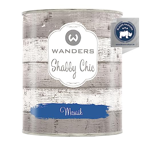 Wanders Shabby Chic Kreidefarbe 750 ml - Mosaik/Mittleres Blau - Küchenmöbellack und Möbelfarbe ohne Schleifen. Chalk Paint, für Holz & mehr. Hohe Deckkraft, schnell trocknend von Wanders24