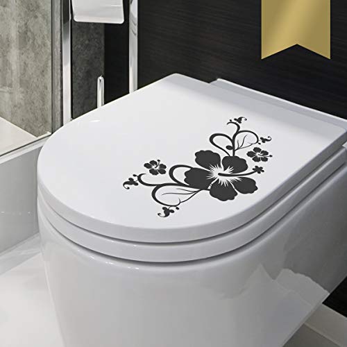 WANDKINGS WC Deckel Hibiskusblüten Ranke Aufkleber 30 x 15 cm Gold - erhältlich in 33 Farben von WANDKINGS