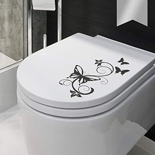 WANDKINGS WC Deckel Schmetterling Ranke Aufkleber 30 x 16 cm Silber - erhältlich in 33 Farben von WANDKINGS