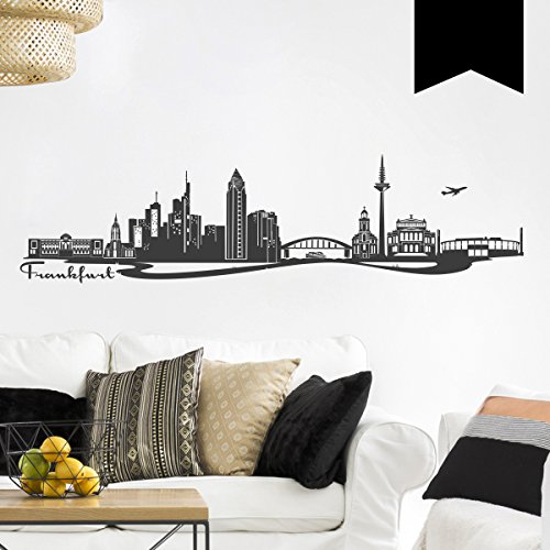 Wandkings Wandtattoo Skyline Frankfurt (mit Sehenswürdigkeiten und Wahrzeichen der Stadt) 100 x 26 cm schwarz - erhältlich in 33 Farben von Wandkings.de